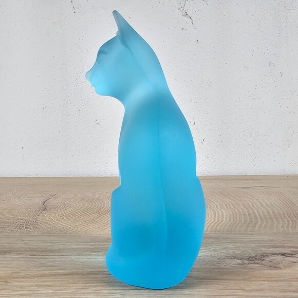 Fenton Art Glass Cat Figurine Frosted Satin Blue with Retail Sticker 5" - Picture 10 of 13